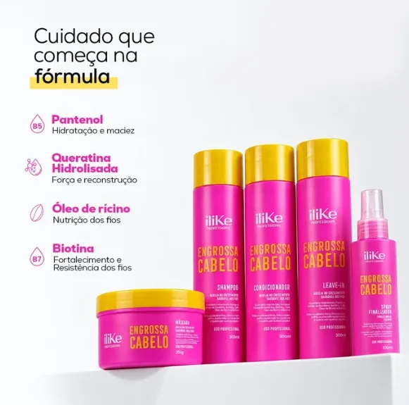 Cuidado que começa na fórmula: pantenol, queratina hidrolisada, óleo de rícino e biotina